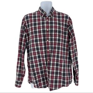 Nautica Mens Sanded Poplin Plaid Button Down Shirt Size L